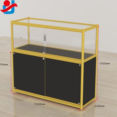 China Titanium Alloy Frame Tempered Glass Display Showcase Shelves (Can Add) Two Height Glass Short Gold for sale