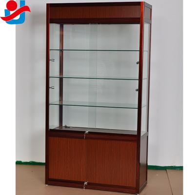 China High Grade Color Tempered Glass Grain Color Tempered Glass Wooden Display Showcase With Custom Layers for sale