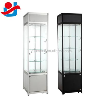 China Square Shape Floor Standing Revolving Glass Display Cabinet , Lockable Lighted Glass Display Case for sale