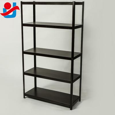 China Corrosion Protection Color Black Simple Style Light Duty Slotted Angle Steel Rack With Board Lamilate for sale