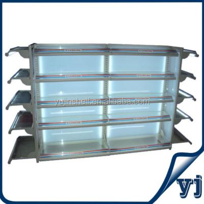 China High Quality Double Sides Custom Design Double Side Cosmetic Store / Supermarket Display Stand With Lighting Tube for sale