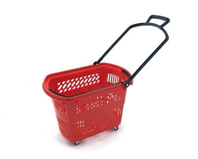 China Supemarket Trolley Plastic Shopping Shopping Baskets With Wheel Small Plastic Hand-pulling Trolley Folding Plastic Supermarket Shopping Trolleys for sale