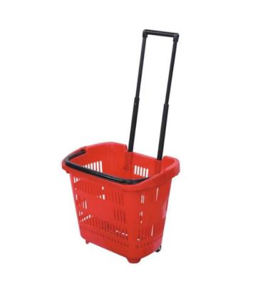 China Supermarket High Quality Plastic Rolling Shopping Baskets With Wheels Handle Shipping And Handling - SBS-03 for sale