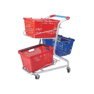 China S Supermarket Shopping Trolleys Double Tier Basket Trolley for sale