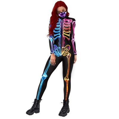 China Stage Fancy 2021 Fashion Design Carnival Party Colorful Skeleton Costume Halloween for sale