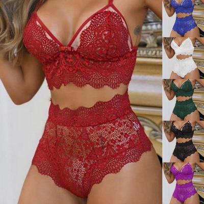 China Spandex/polyester Amazone 2022 plus size new elegant design lace women lingerie set bra panties for sale