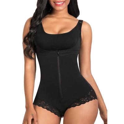 China Antibacterial Lace Shapewear For Women Tummy Control Fajas Colombianas Zipper Bust Jumpsuit Open Body Shaper for sale