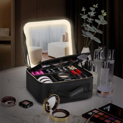 China Fashion Vanity Cosmetics Case Makeup Bag Travel Organizer Custom Make Up Makeup Box With Led Light Mirror for sale