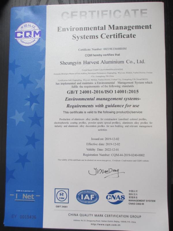 ISO14001 - Sheungyin Harvest Aluminium Co., Ltd.