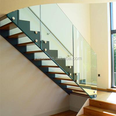 China New Design Indoor Modern L Shaped Metal Straight Staircase With Wooden Steps for sale