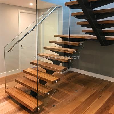 China Indoor top grade spiral staircase tempered laminated glass wooden u shape stairs, morden home stair design for sale