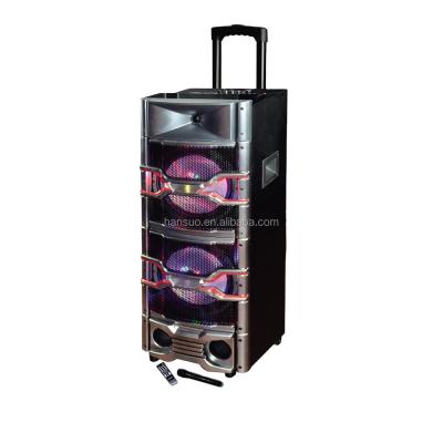 China PORTABLE cheap wooden trolley speaker with lithium battery dual 10 inch karaoke system SP008 for sale