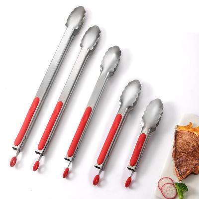 China Viable Christmas Stainless Steel Red Locking Salad Kitchen Cooking Chef Tweezers Luxury Food Tong Set for sale