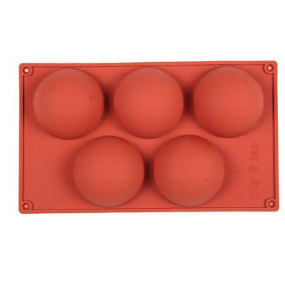 China Sustainable 3D Semicircle Baking Cake Baking Mousse Mold 5 Holes Non-Stick Silicone Cake Mold for sale