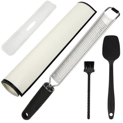 China Viable Stainless Steel Kitchen Cheese Grater Lemon Zester Cooking Tool Kit With Mat Scraper Brush for sale