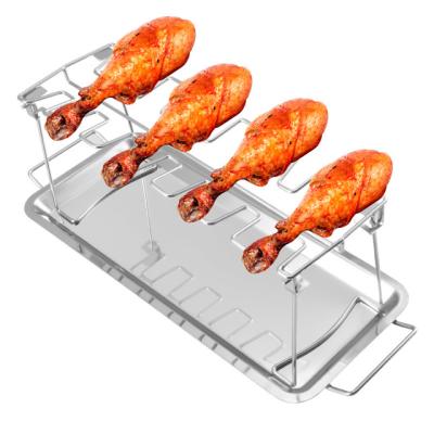 China 2021 NEW 430 Tray BBQ Easily Cleaned Outdoor Tool Folded Stainless Steel Chicken Leg Rack Grill for sale