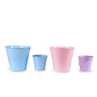 China Viable Colorful Mini Garden Decorative Powder Ice Bucket with Holder Coated Metal Metal Mop Bucket Large No Wrinkles for sale