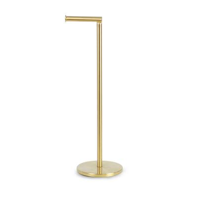 China Eco-friendly Standing Gold Color Tissue Paper Holder Stainless Steel Bathroom Toilet Roll Paper Towel Holder for sale