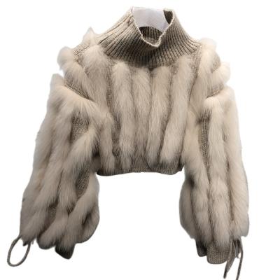 China plain Anti-wrinkle custom plus size cashmere fur sweater woolen designs for ladies luxury fur warm sweater for sale