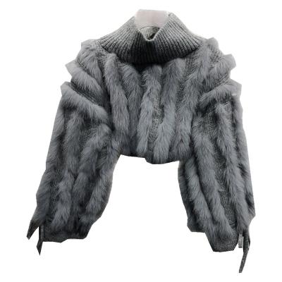 China Wholesale High Quality Stand Collar Woolen Sweater Anti-wrinkle Design Fashion Zipper With Fur Women Solid Color Fox Fur Pullover Sweater for sale