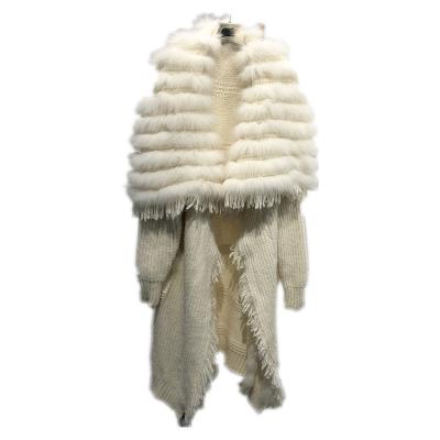 China Newest Fashion Anti-wrinkle Real Fox Fur Collar Real Fox Fur Collar Tassels Solid Warm Shaggy Thick Fur Women Cardigan Sweater Coat for sale