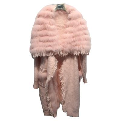 China wholesale luxury Anti-wrinkle turn-down collar big trim real shaggy fox fur tassels coat long warm heavy cardigan sweater for women for sale