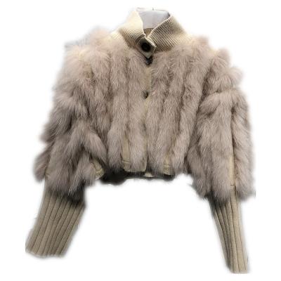 China Wholesale Luxury Anti-wrinkle Women Warm Blend Short Sweater Handmade Ribbed Knitted Wool Fur Collar Pullover Sweater Jacket for sale