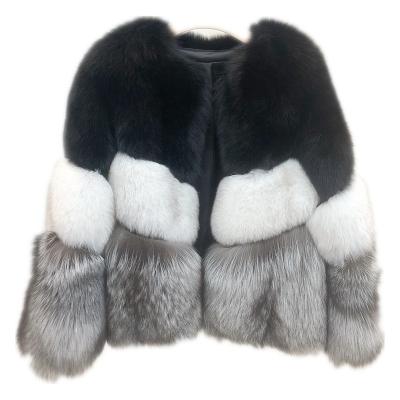 China Anti-wrinkle high quality custom made women wholesale warm natural silver color fox fur coat ladies jacket winter tricolor fox fur coat long dress for sale