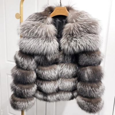 China Luxury Mid Length Silver Fox Lady Long Sleeve Winter Anti-Wrinkle Fur Coat Wholesale Custom Made Natural Fur Jacket Women Real Fur Coat for sale