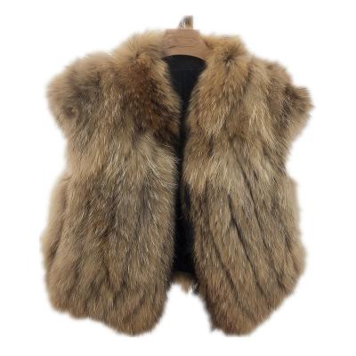 China Hot Selling Anti-wrinkle Women's Clothing Real Fur Vest Natural Overcoat Mid Length Sleeveless Women's Raccoon Fur Vest for sale