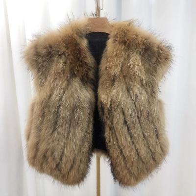 China Wholesale Women's Raccoon Fur Vest OEM Winter Anti-wrinkle Ladies Raccoon Fox Factory Custom Sexy Casual Real Fur Sleeveless Raccoon Fur Vest for sale