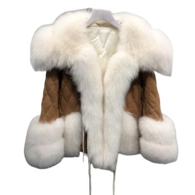 China Fashion women casual wholesale factory cheap warm fox fur collar Anti-wrinkle big and slap big lapel with down jacket fox fur trim clothes for sale