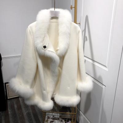 China Fashion Waterproof Winter Wool Coat Coat Warm Casual Fox Fur With Fur Collar Women Double Sided Cashmere Coat for sale