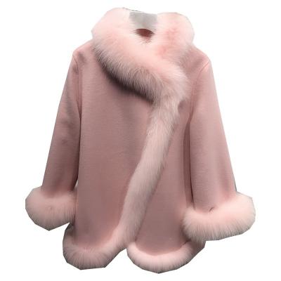 China Fashion Waterproof Winter Wool Fur Warm Casual Fox Fur With Fur Collar Women Double Sided Cashmere Coat for sale