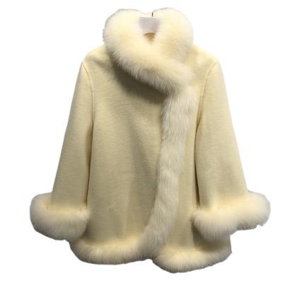 China Fashion Waterproof Winter Wool Coat Coat Warm Casual Fox Fur With Fur Collar Women Double Sided Cashmere Coat for sale