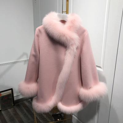 China Fashion Waterproof Winter Wool Fur Warm Casual Fox Fur With Fur Collar Women Double Sided Cashmere Coat for sale