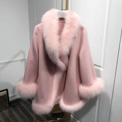 China Fashion Waterproof Winter Wool Fur Warm Casual Fox Fur With Fur Collar Women Double Sided Cashmere Coat for sale