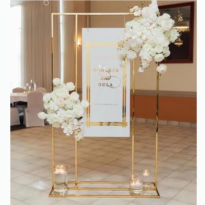 China Fashionable Wedding Decorations Wholesale Wedding Backdrop Wedding Decoration Gold Stainless Steel Backdrop Metal Frame Flower Backdrop for sale