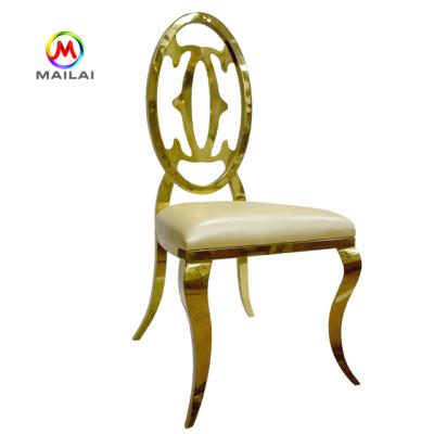 China Modern Oval Flower ML-S10 Gold Stainless Steel Back Wedding Chair For Reception for sale