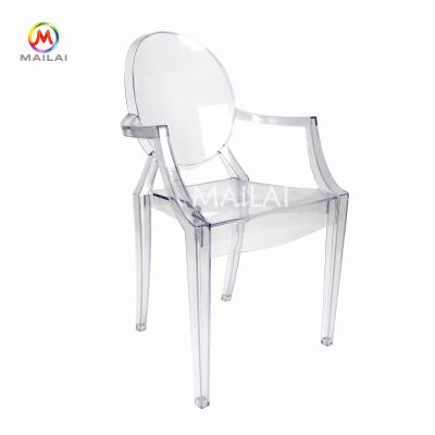 China Wholesale Acrylic Transparent Rush Ghost Chair With Arms For Wedding Event Furniture for sale