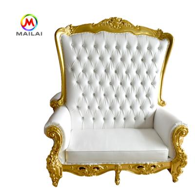 China Royal Luxury Solid Wood King Throne Gold Wedding Sofa Chair For Bride And Groom for sale