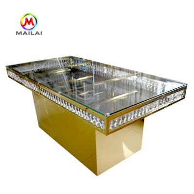 China Luxury Rectangular Glass Top Cake + Crystal Dining Table Decoration Stainless Event Pendants For Wedding for sale