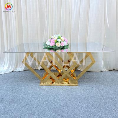 China Ect Hotel Strong Bride and Groom Wedding Table Marble Dining Mirror Table Gold For Event for sale