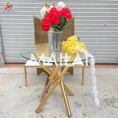 China Wedding Cake Table Modern Elegant Golden Stainless Steel With Glass Cake Table for sale