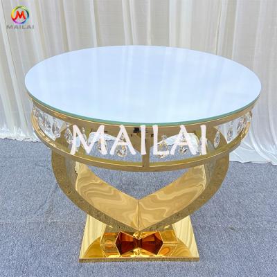 China Modern Mailai Wedding Furniture 2022 New Design Stainless Steel Gold Round Cake Table for sale