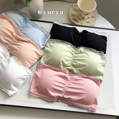 China 2022 Breathable Beautiful New Design Lace Candy Strapless Bra Push Up Slim Cup Women Pop Up Strapless Tube Top Bralette for sale