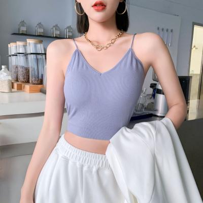 China Hot Selling Breathable Women Halter Top U Type Simple Elegant Crop Backless Camisole Top Breathable Seamless Bralette Top for sale