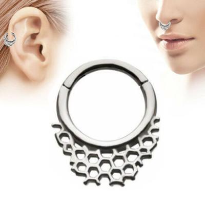 China ASTM F 136 Titanium Eternal Metal ASTM F136 HONEYCOMB TITANIC NOSE PIERCING HINGED SEGMENT RINGS for sale