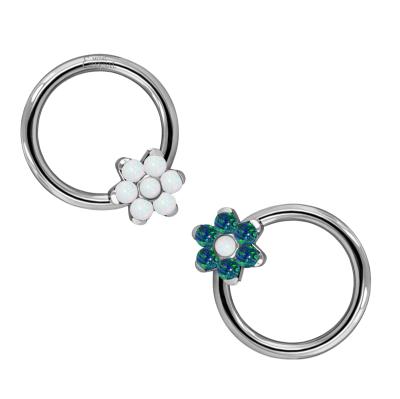 China ASTM F136 Titanium Eteranl Titanium Metal Bead ASTM F136 Captive Rings with Prong Set Synthetic Opal Flower Body Jewelry/Piercing Jewelry for sale