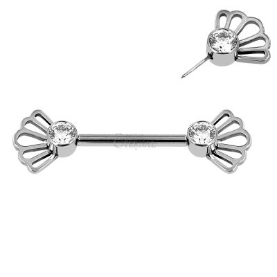 China Fan 14G Fan Shape Barbell Titanium Threadless Nipple Ring Body Piercing Jewelry ASTM F136 Romantic Eternal Meatal for sale